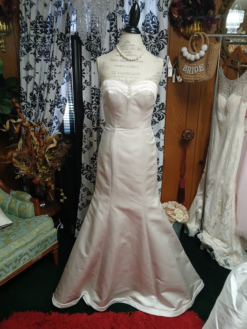Mori Lee Strapless Satin Mermaid Gown in Blush